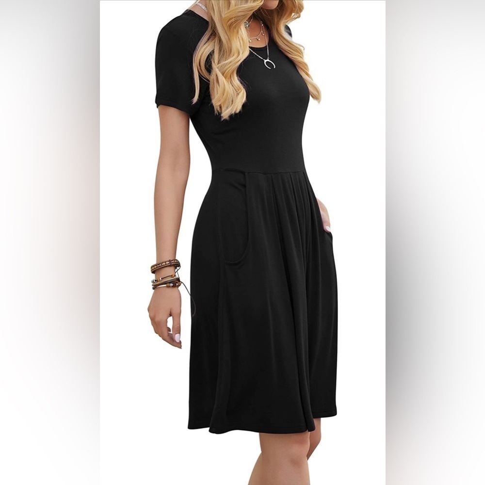 Last Chance Price Drop... Chic Black Midi Dress with Pockets-3x